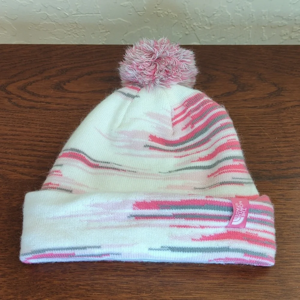 The North Face Girls Pink Multi Pom Pom Cabin Ski Tuke/Beanie Size Youth Medium